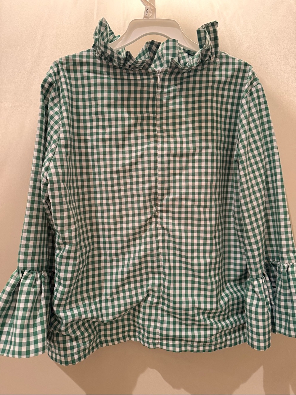 Elizabeth WILSON Green & White Gingham Ruffle-Neck Blouse Large - Picture 4 of 4